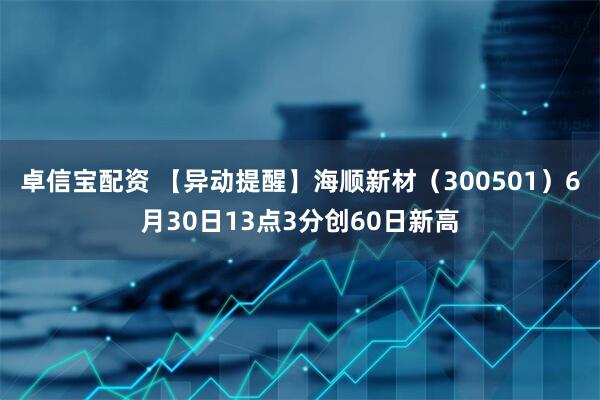 卓信宝配资 【异动提醒】海顺新材（300501）6月30日13点3分创60日新高